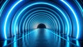 A mesmerizing journey into the heart of a glowing blue neon tunnel AI Generated