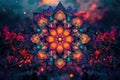 A mesmerizing kaleidoscope background featuring symmetrical patterns in bright colors.