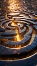 A mesmerizing labyrinth unfolds with intricate patterns that glow in the dark, creating an illusion of infinite paths