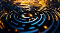 A mesmerizing labyrinth unfolds with intricate patterns illuminated by glowing edges, creating a captivating interplay