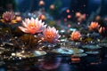 Mesmerizing lotus blossoms, floating on enchanting waters, a magical sight