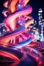 Twilight Thrills: Vibrant Roller Coaster in Futuristic Cityscape