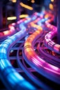 Twilight Thrills: Vibrant Roller Coaster in Futuristic Cityscape