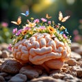A mesmerizing macro scene capturing the intricate texture of a delicate human brain, viewed from a high noon vantage point Royalty Free Stock Photo