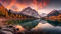Mesmerizing Mountain Lake Sunset With Autumn Colors Royalty Free Stock Photo