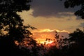 Mesmerizing Multi Colored Sunset behind a Silhouette of Tree Leaves Royalty Free Stock Photo