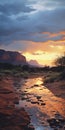 Captivating Monsoon Scenery: A Photorealistic View Of A Desert Creek