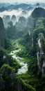 Spectacular Asian Valley: A River Meandering Through Enchanting Forest