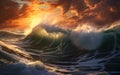 Mesmerizing Ocean Sunsets: A Spectacular Display of Quantum Wave Royalty Free Stock Photo