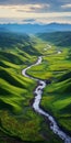 Mesmerizing Optical Illusion: A Stunning Green Valley With Flowing River