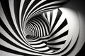 Mesmerizing optical illusion wallpaper featuring bold stripes and curvy lines in black and white