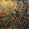 organic pattern that celebrates the delicate intricacy of a spider\'s web adorned with morning dew. AI Generated