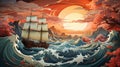 A mesmerizing painting of a majestic ship sailing through the wild and fluid ocean