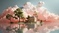 A house on an island with trees and clouds in the sky Royalty Free Stock Photo