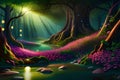 Mesmerizing Panoramic Scene of a Luminescent Fairy Forest Bathed in Moonlight with Generative AI