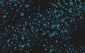 Mesmerizing pattern of blue floating bubbles, dots, snowflakes or scattered drops in deep dark space.