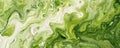 A mesmerizing pattern of liquid acrylic paint in shades of green and lime, creating a fresh