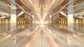 A mesmerizing perspective of a mirrored hallway, creating an illusion of infinite depth with warm golden tones and Royalty Free Stock Photo