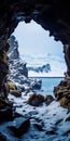 Lively Coastal Landscape: Snowy Arch Leading Into Cave Royalty Free Stock Photo