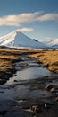 Bucolic Landscapes: A River Near A Snowy Mountain Royalty Free Stock Photo