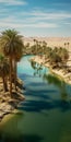 Photorealistic Oasis: A Stunning Desert River Flowing Through Palm Trees