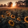 unrise in the Sunflower Field Royalty Free Stock Photo