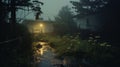 Rainy Scenery With Evening Glow: A Photorealistic Playstation 5 Screenshot In Cottagecore Style