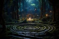 Enchanted forest labyrinths, twisting and turning with magical illusions - Generative AI Royalty Free Stock Photo