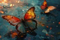 Ethereal twilight butterflies, their wings shimmering with the colors of dusk and dawn - Generative AI