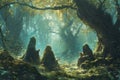 Mystical forest shamans, communing with nature spirits and harnessing their ancient magic - Generative AI