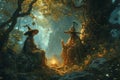 Mystical forest shamans, communing with nature spirits and harnessing their ancient magic - Generative AI