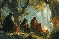 Mystical forest shamans, communing with nature spirits and harnessing their ancient magic - Generative AI