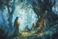 Mystical forest shamans, communing with nature spirits and harnessing their ancient magic - Generative AI