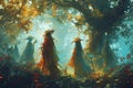 Mystical forest shamans, communing with nature spirits and harnessing their ancient magic - Generative AI