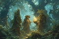 Mystical forest shamans, communing with nature spirits and harnessing their ancient magic - Generative AI