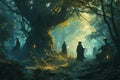 Mystical forest shamans, communing with nature spirits and harnessing their ancient magic - Generative AI