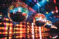 Mesmerizing Retro Disco Ball Reflections on Glossy Black Dance Floor