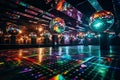 Mesmerizing Retro Disco Ball Reflections on Glossy Black Dance Floor