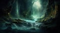 A mesmerizing river cascades in a reverse direction, shimmering and flashing, as it flows from the floor to the ceiling. The