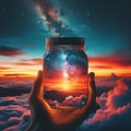 Cosmic Dreamscape Captured in a Jar at Sunset