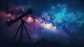 Mesmerizing Scene of a Telescope Observing the Cosmos And Celebrating the Connection Between Astronomy and National Science Day