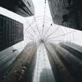 Urban Arachnid Ballet: Enchanting Giant Spiderweb Graces Towering Skyscrapers