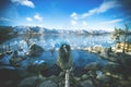 Mesmerizing scenery of swans hanging out in the Lake Kussharo in Hokkaido, Japan during winter Royalty Free Stock Photo