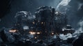 A mesmerizing shot of an asteroid mining operation in space, with robotic mining vehicles extracting valuable resources from a