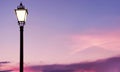 Mesmerizing shot of a lamp lighting during sunset and with the background of the pinky sky Royalty Free Stock Photo