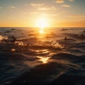 mesmerizing sight of a school of dolphins swimming under the glowing sun in the endless ocean Royalty Free Stock Photo
