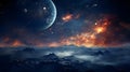 A mesmerizing space-themed background with swirling galaxies and stars