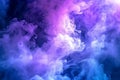 A mesmerizing spectacle of purple and blue searchlights amidst swirling smoke.