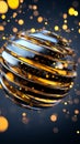 A mesmerizing spherical form showcases a data matrix, surrounded by constantly shifting golden patterns, evoking a sense