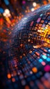 A mesmerizing spherical structure displays a continuously evolving data matrix, where vibrant patterns shift and flow